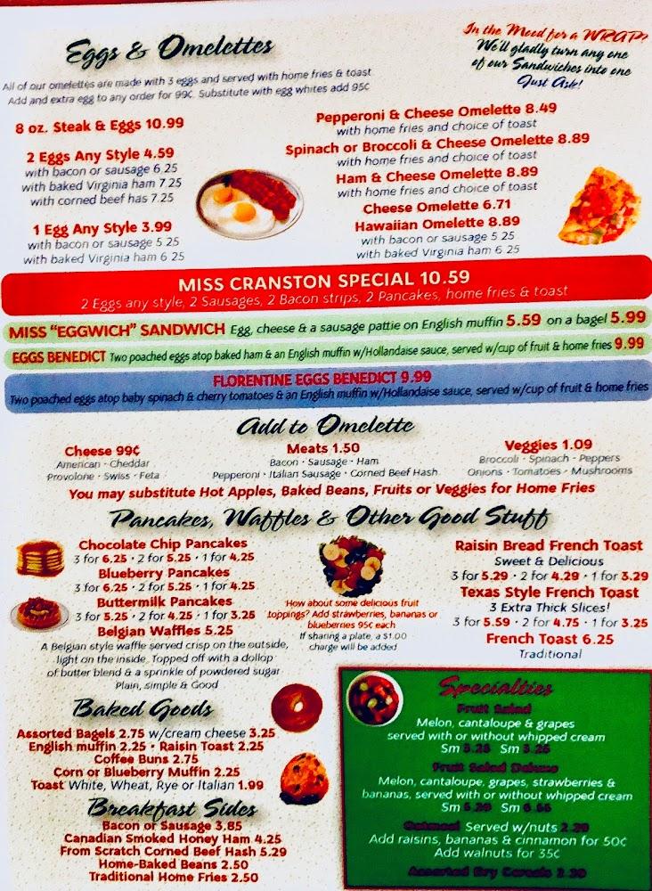 Miss Cranston Diner 2 & Grill Menu image 1